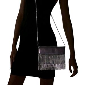 STEVE MADDEN Blite Gunmetal Chain Fringed Crossbody Bag